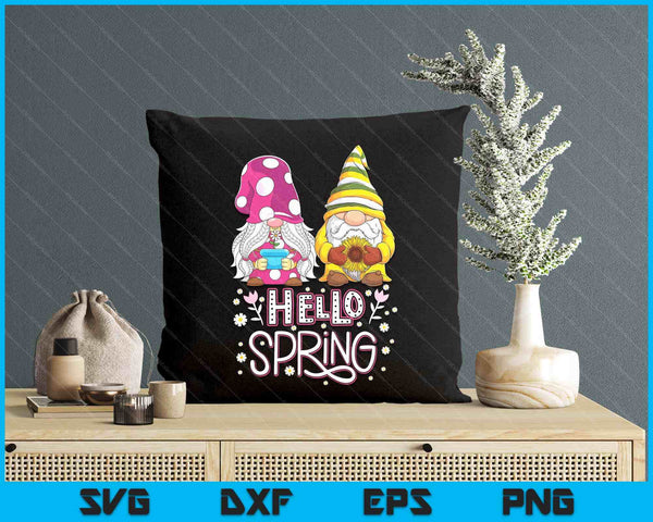 Hello Spring Floral Gnomes Couple Daisy Flowers Spring Gnome SVG PNG Digital Printable Files