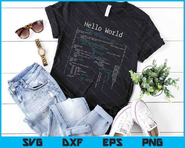 Hallo wereld codering, computerprogrammeertalen SVG PNG digitale snijbestanden