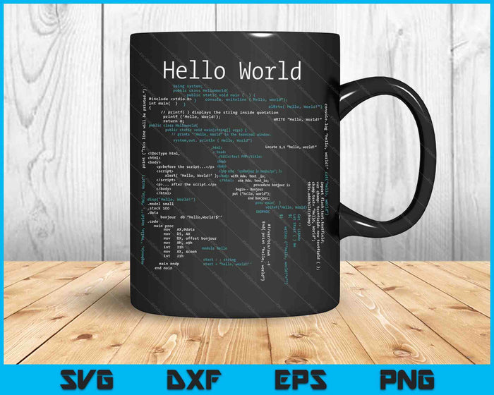 Hello World Coding, Computer Programming Languages SVG PNG Digital Cutting Files