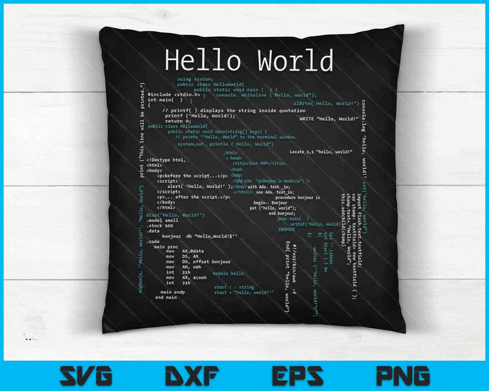 Hello World Coding, Computer Programming Languages SVG PNG Digital Cutting Files