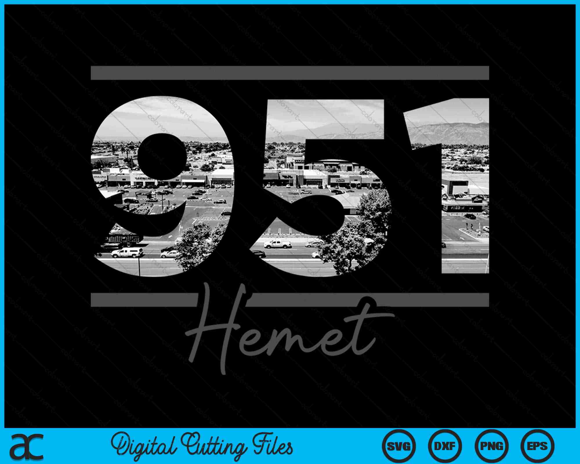 Hemet 951 Area Code Skyline California Vintage SVG PNG Cutting Files ...