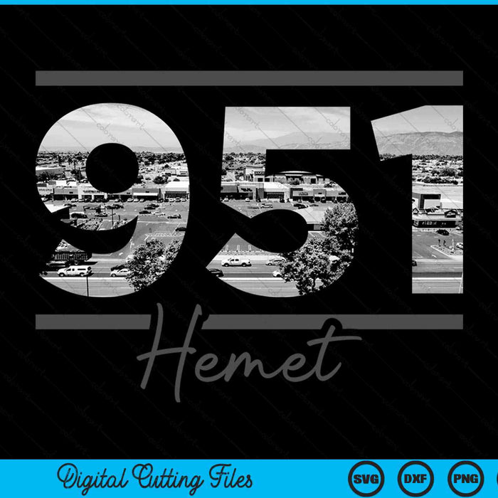Hemet 951 Netnummer Skyline Californië Vintage SVG PNG digitale snijbestanden