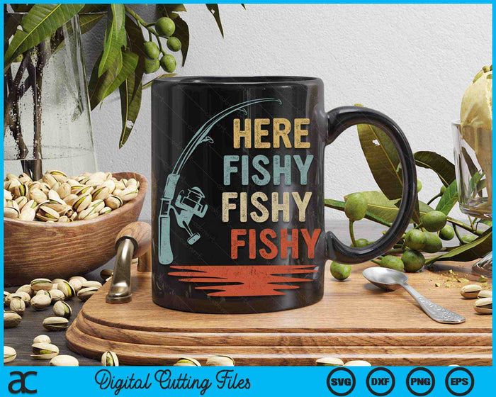 Hier Fishy Fish Hengelsport Visserij Papa Visser SVG PNG Digitale Snijbestanden