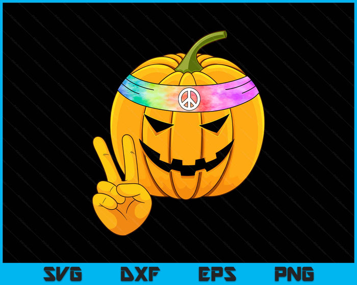 Hippie Halloween Pumpkin Peace Sign Hand Headband Tie Dye SVG PNG Digital Printable Files