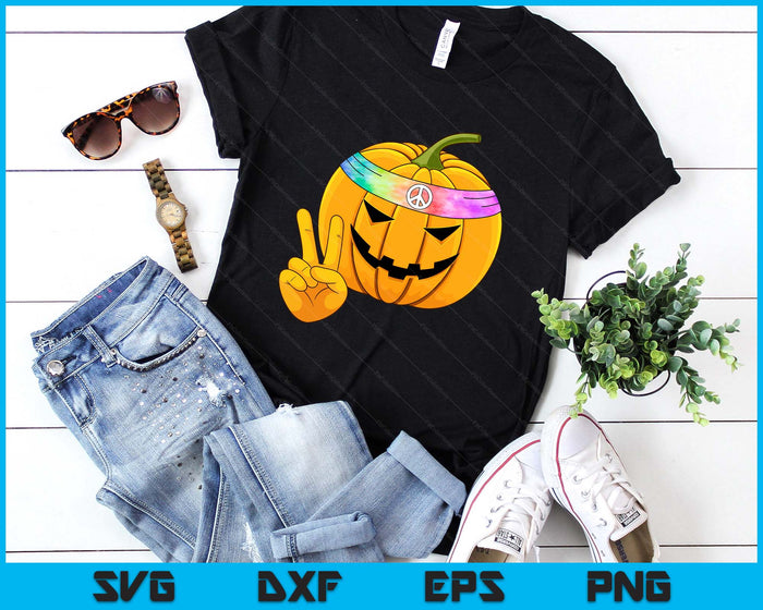 Hippie Halloween Pumpkin Peace Sign Hand Headband Tie Dye SVG PNG Digital Printable Files