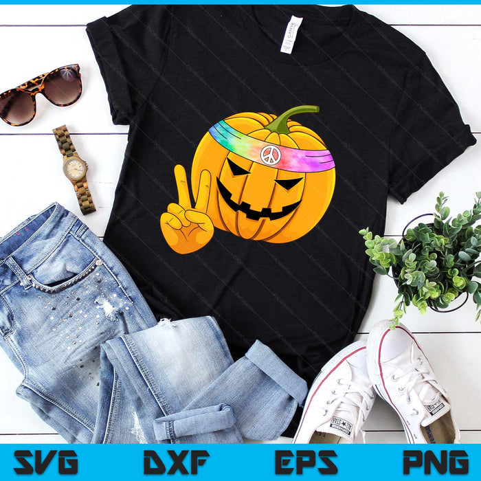 Hippie Halloween Pumpkin Peace Sign Hand Headband Tie Dye SVG PNG Digital Printable Files