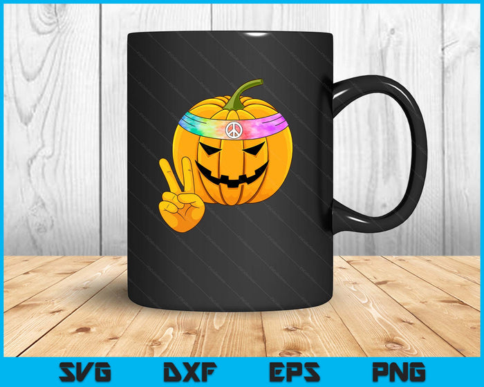 Hippie Halloween Pumpkin Peace Sign Hand Headband Tie Dye SVG PNG Digital Printable Files