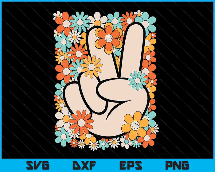 Hippie Peace Hand Sign Groovy Flower 60s 70s Retro SVG PNG Digital Printable Files