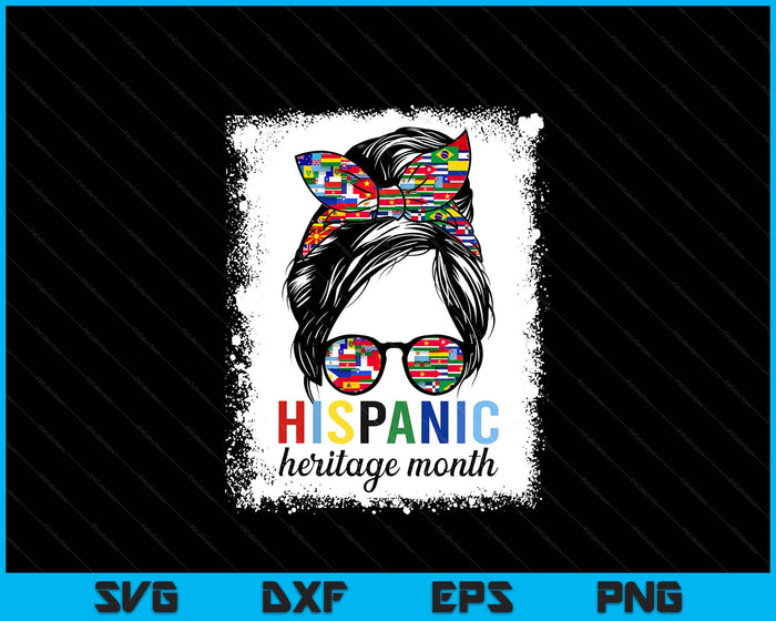 Hispanic Heritage Month All Countries Flags Messy Bun SVG PNG Digital Printable Files