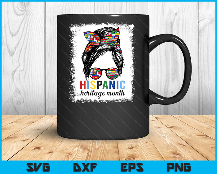 Hispanic Heritage Month All Countries Flags Messy Bun SVG PNG Digital Printable Files
