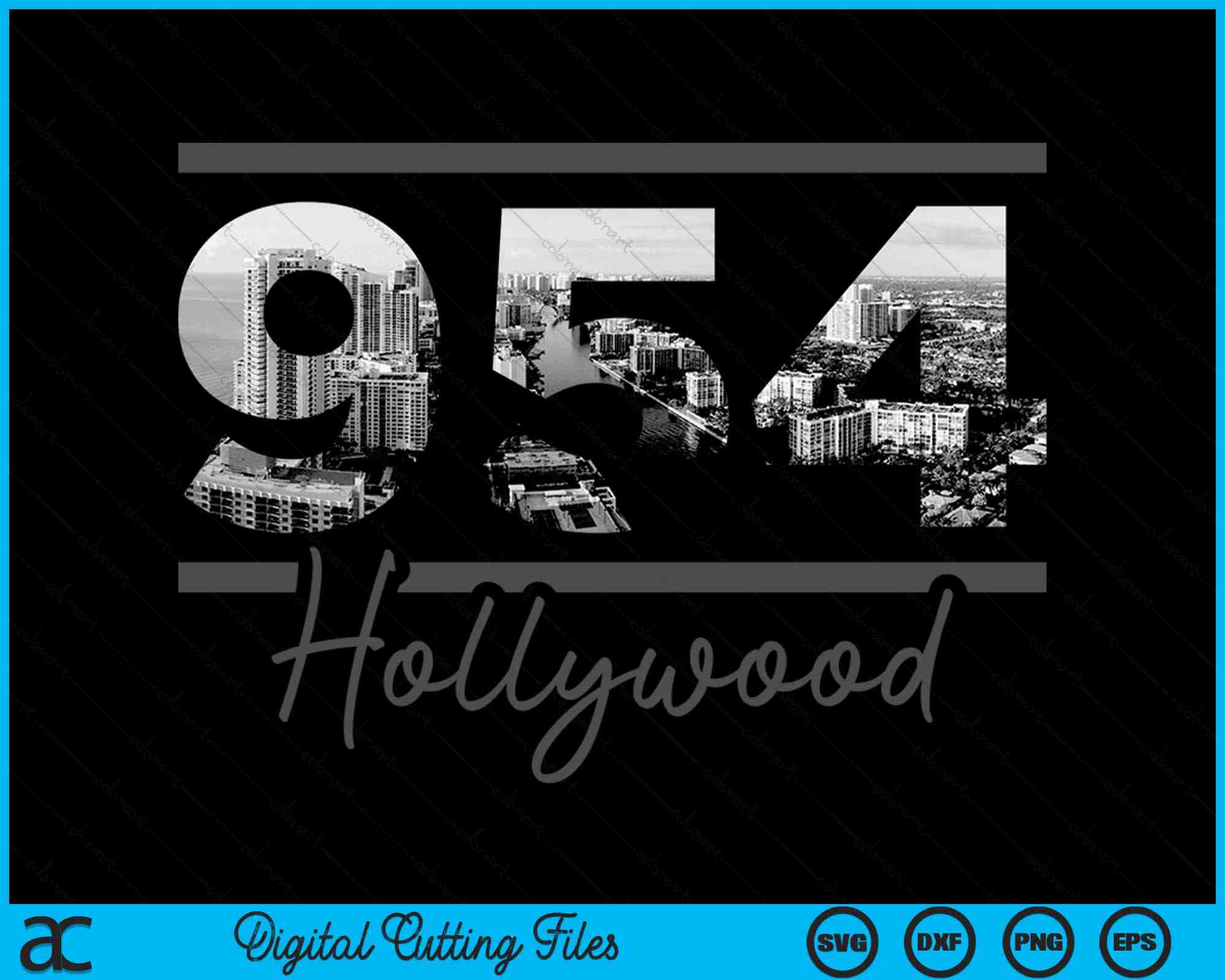 Hollywood 954 Area Code Skyline Florida Vintage SVG PNG Cutting Files ...
