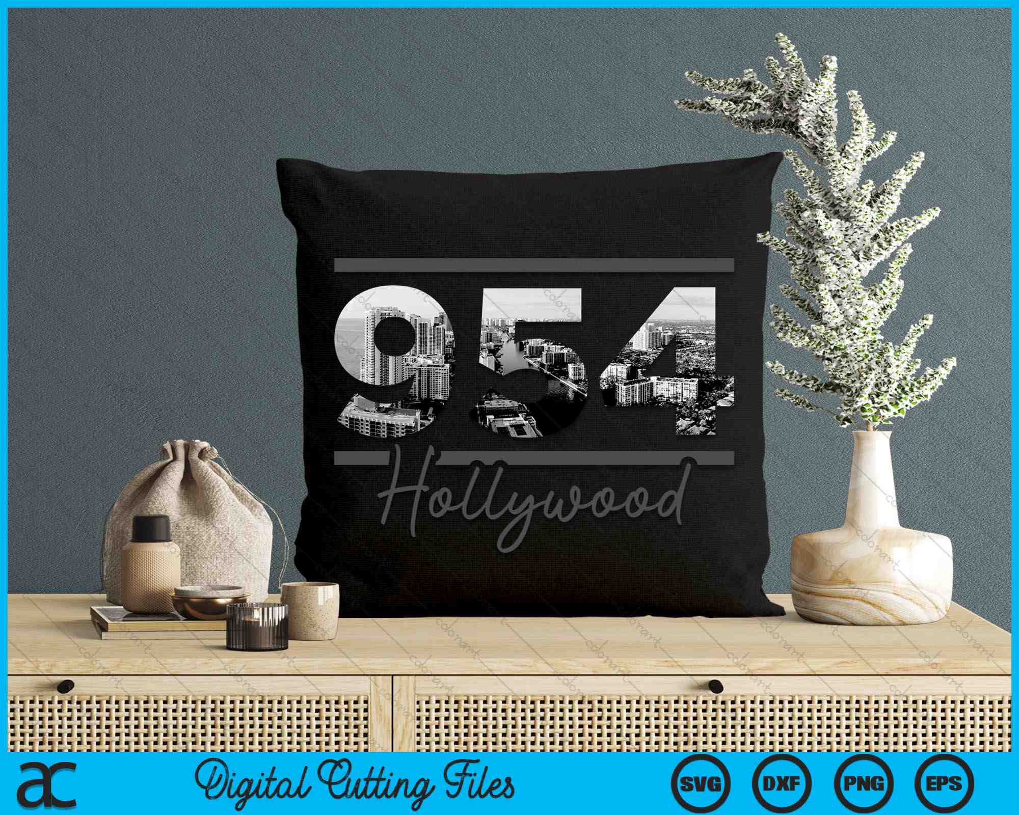 Hollywood 954 Area Code Skyline Florida Vintage SVG PNG Cutting Files ...