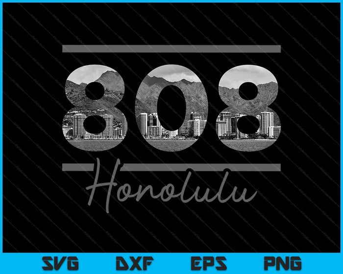 Honolulu 808 Netnummer Skyline Hawaii Vintage SVG PNG Snijden afdrukbare bestanden