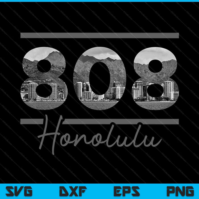 Honolulu 808 Código de área Skyline Hawaii Vintage SVG PNG Cortar archivos imprimibles