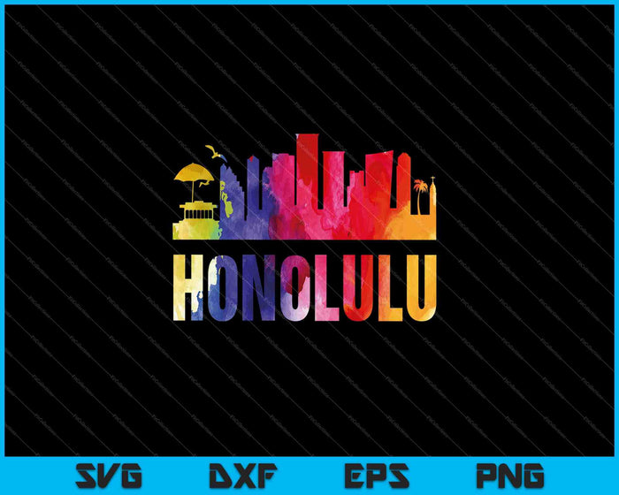 Honolulu acuarela Skyline Home State souvenir SVG PNG cortando archivos imprimibles