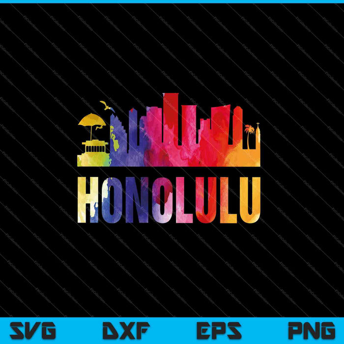 Honolulu Watercolor Skyline Home State Souvenir SVG PNG Cutting Printable Files