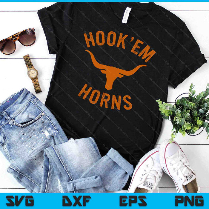 Hook'em Horns State Of Texas Bull Head With Longhorns SVG PNG Digital Cutting File