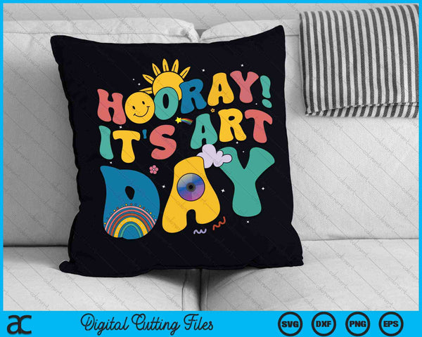 Hoera het is kunstdag kunstleraar Rainbow SVG PNG digitale snijbestanden - on a t-shirt