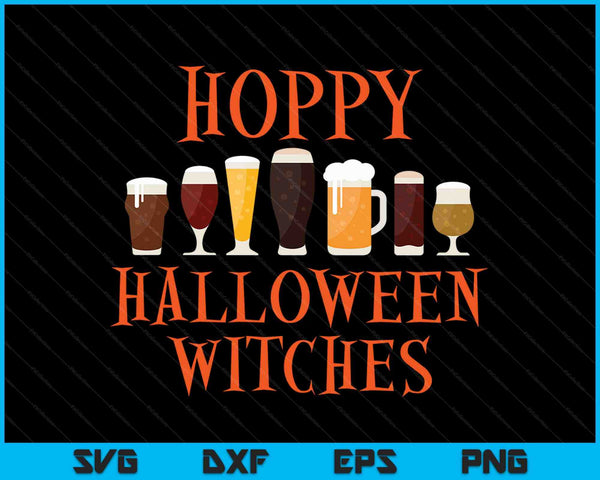 Hoppy Halloween Brujas Halloween Cerveza Artesanal Bebiendo Cerveza SVG PNG Cortando Archivos Imprimibles