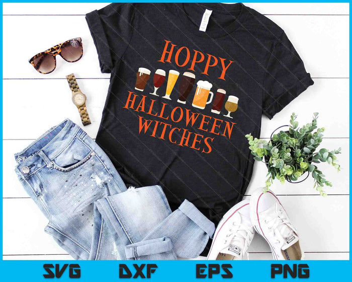 Hoppy Halloween Brujas Halloween Cerveza Artesanal Bebiendo Cerveza SVG PNG Cortando Archivos Imprimibles