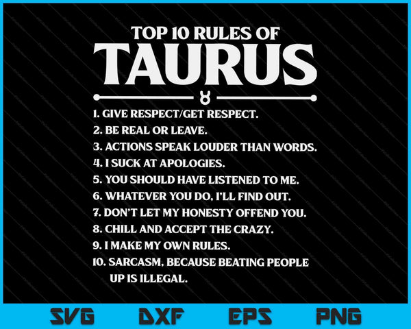 Horoscope Symbols Astrology Sign Top 10 Rules Of Taurus SVG PNG Digital Cutting Files