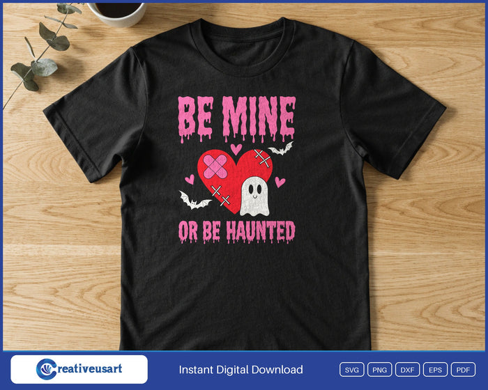 Horror Valentine SVG printed on a black t-shirt