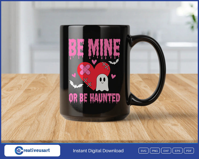 Horror Valentine SVG design on a black coffee mug