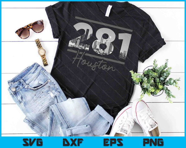 Houston 281 Código de área Skyline Texas Vintage SVG PNG Cortar archivos imprimibles - on a t-shirt