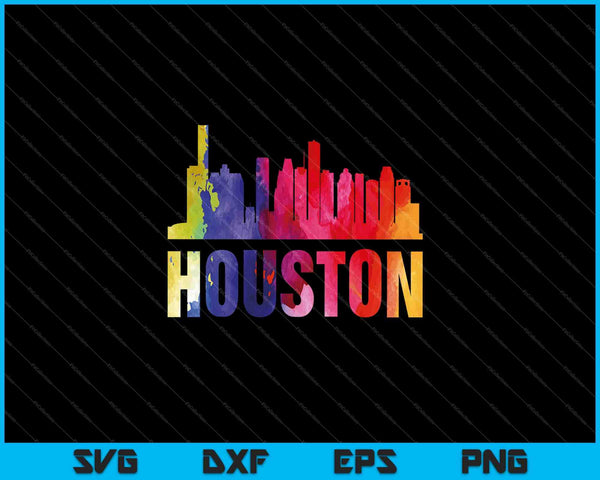 Houston acuarela Skyline Home State souvenir SVG PNG cortando archivos imprimibles
