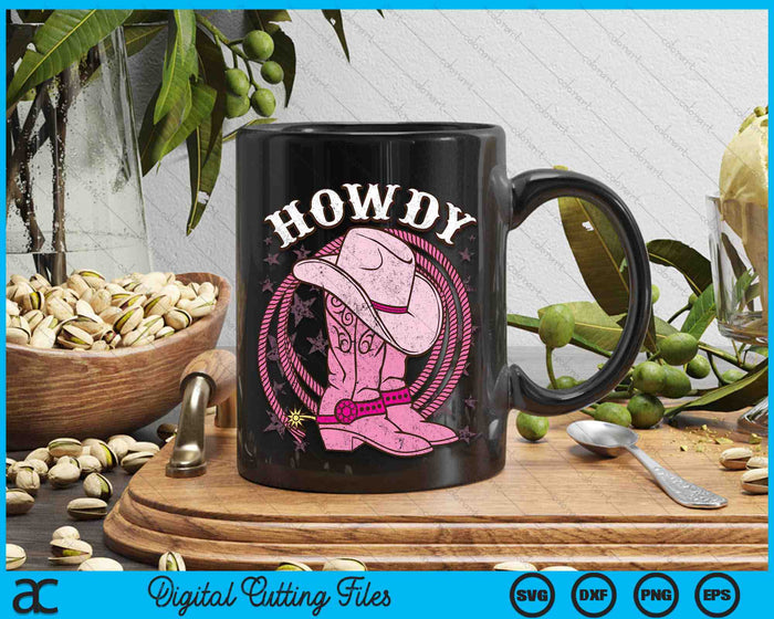 Howdy Pink Cowboy Hat Boots Country Western Rodeo SVG PNG Digital Cutting Files