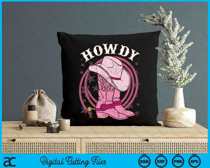 Howdy Pink Cowboy Hat Boots Country Western Rodeo SVG PNG Digital Cutting Files