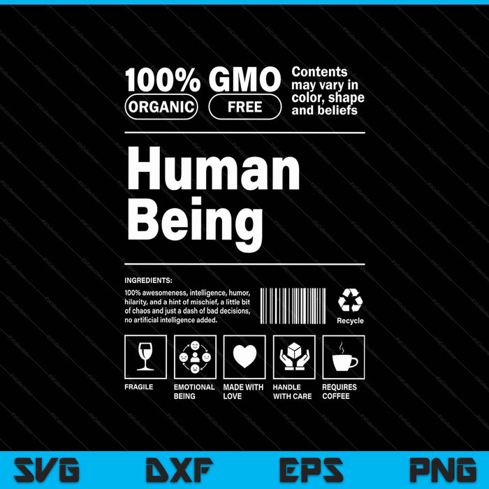 Human Being Personality Nutrition Facts Sarcastic SVG PNG Digital Printable Files