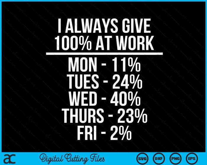 I Always Give 100% At Work Funny Work Quotes Humor Sarcastic SVG PNG Digital Cutting Files