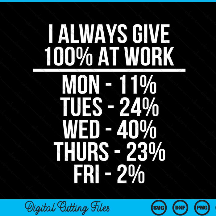 Ik geef altijd 100% op het werk Grappig werk Quotes Humor Sarcastische SVG PNG digitale snijbestanden