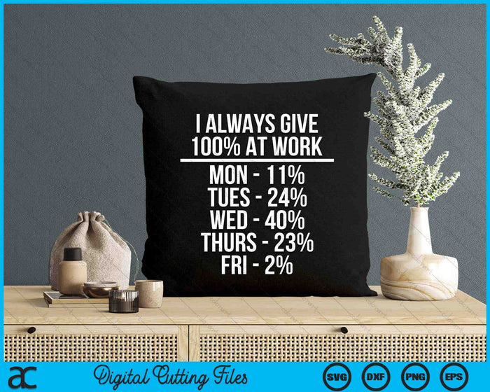 I Always Give 100% At Work Funny Work Quotes Humor Sarcastic SVG PNG Digital Cutting Files