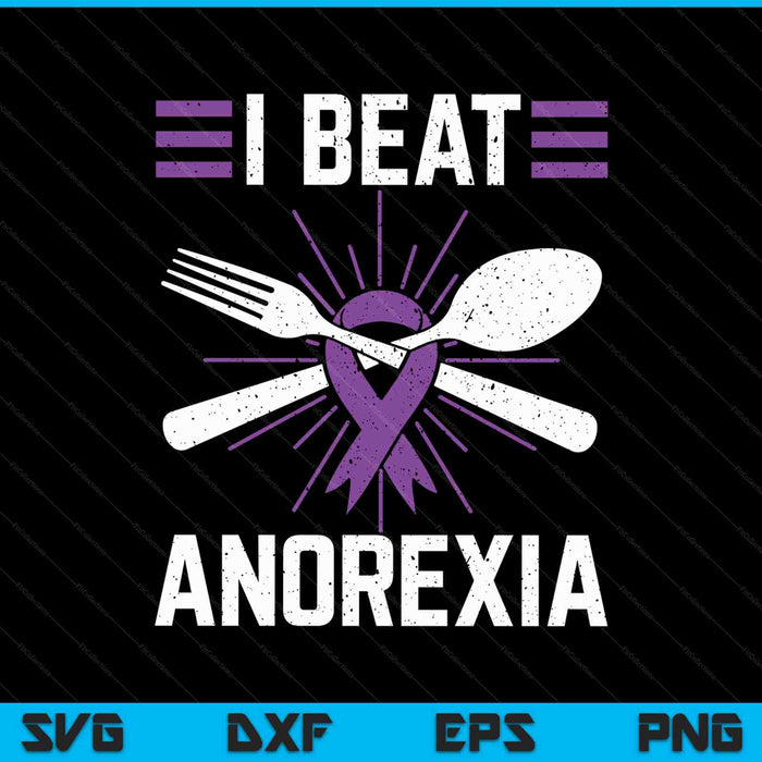 I Beat Anorexia Awareness Eating Disorder Purple Ribbon Gift SVG PNG Digital Cutting Files