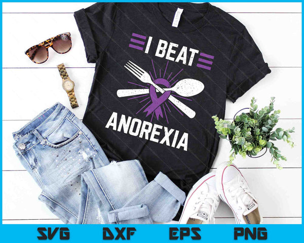 I Beat Anorexia Awareness Eating Disorder Purple Ribbon Gift SVG PNG Digital Cutting Files - on a t-shirt