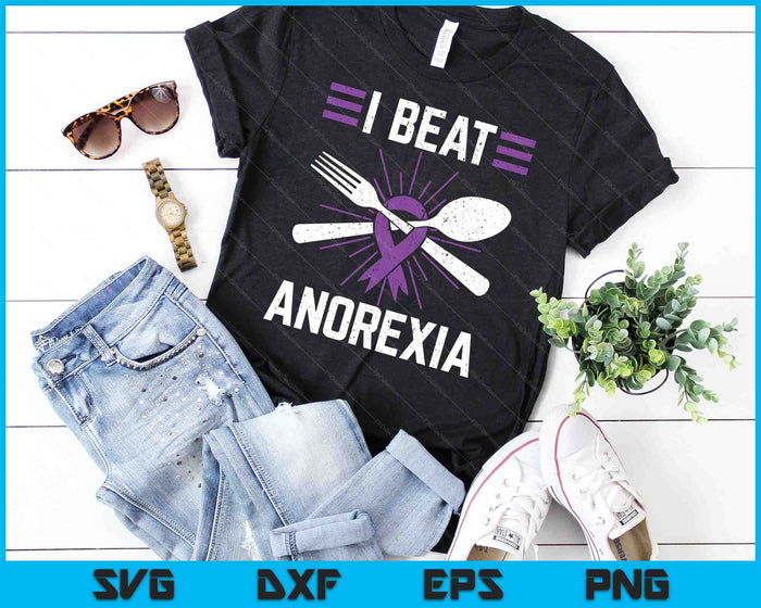 Ik versla anorexia bewustzijn eetstoornis paars lint cadeau SVG PNG digitale snijbestanden