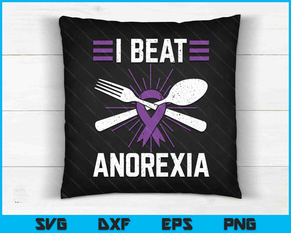 I Beat Anorexia Awareness Eating Disorder Purple Ribbon Gift SVG PNG Digital Cutting Files