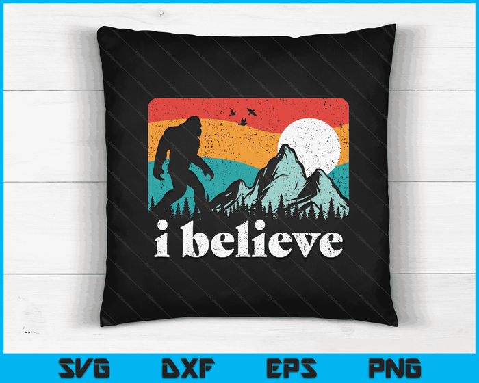 Ik geloof! Grappige Retro Bigfoot Mountains SVG PNG digitale snijbestanden