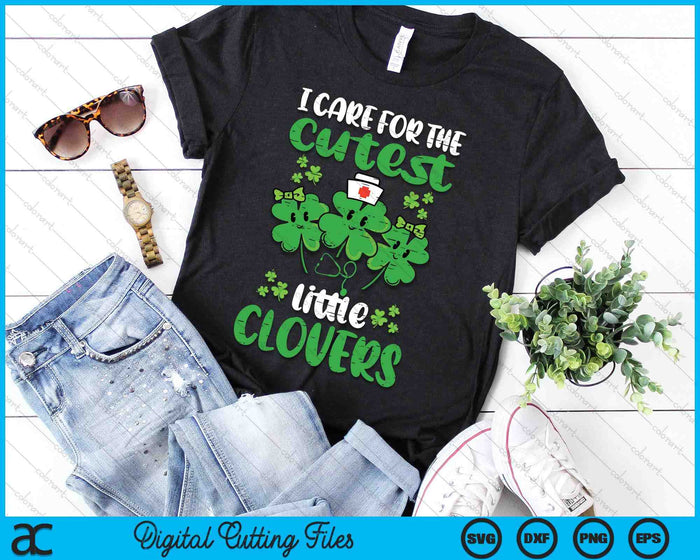 I Care For Cutest Clovers Nurse St Patricks Day Scrub Top SVG PNG Digital Cutting Files