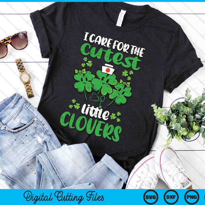 I Care For Cutest Clovers Nurse St Patricks Day Scrub Top SVG PNG Digital Cutting Files