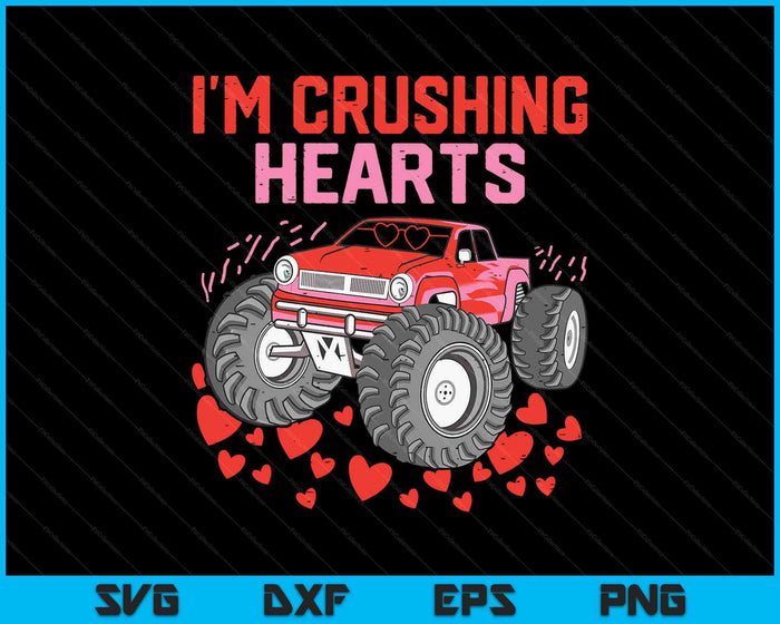 I Crush Hearts Monster Truck Toddler Boys Valentines Day SVG PNG Digital Printable Files