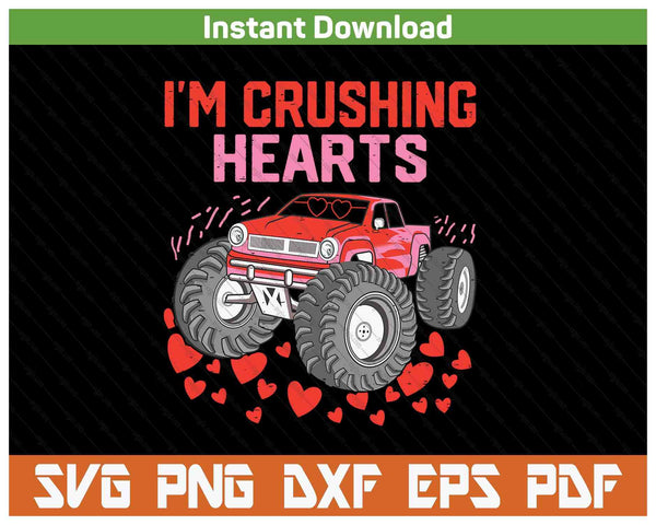 I Crush Hearts Monster Truck Toddler Boys Valentines Day SVG PNG Digital Printable Files