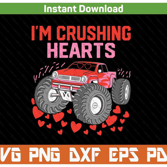 I crush hearts monster truck Valentines Day SVG cut file