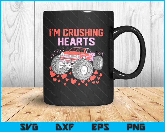 I Crush Hearts Monster Truck Toddler Boys Valentines Day SVG PNG Digital Printable Files