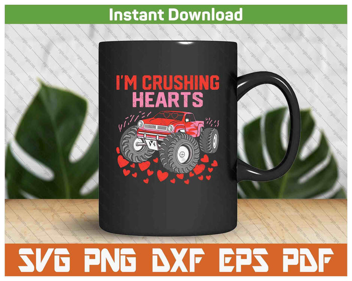 I Crush Hearts Monster Truck Toddler Boys Valentines Day SVG PNG Digital Printable Files