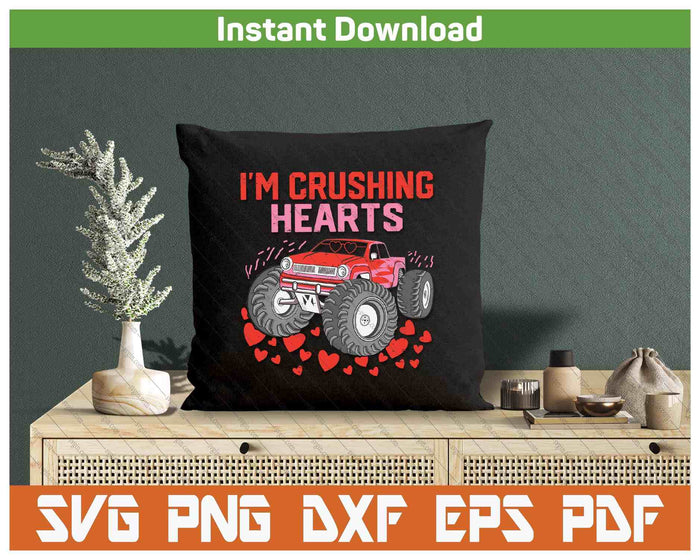 I Crush Hearts Monster Truck Toddler Boys Valentines Day SVG PNG Digital Printable Files
