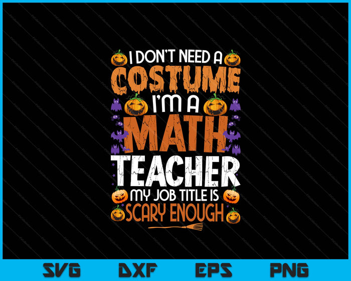 I Don't Need A Costume I'm A Math Teacher Retro Halloween SVG PNG Digital Printable Files