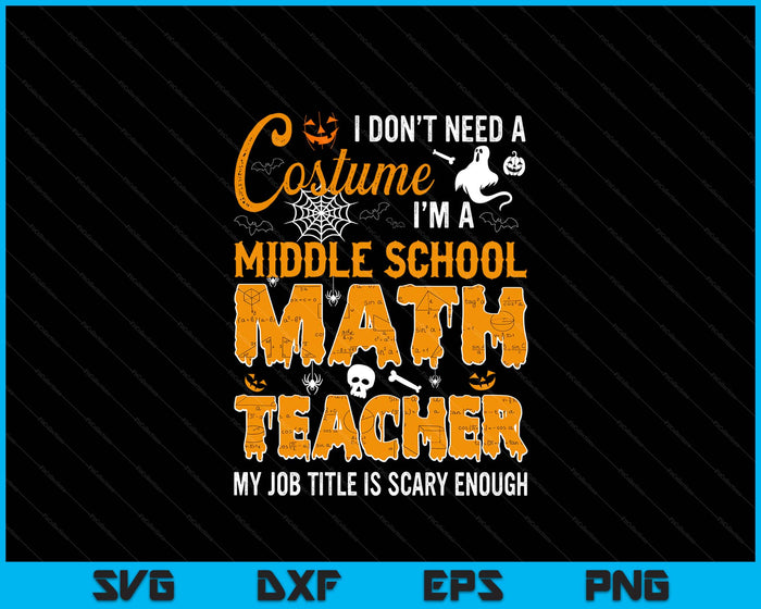 I Don't Need A Costume Middle School Math Teacher Halloween SVG PNG Digital Printable Files